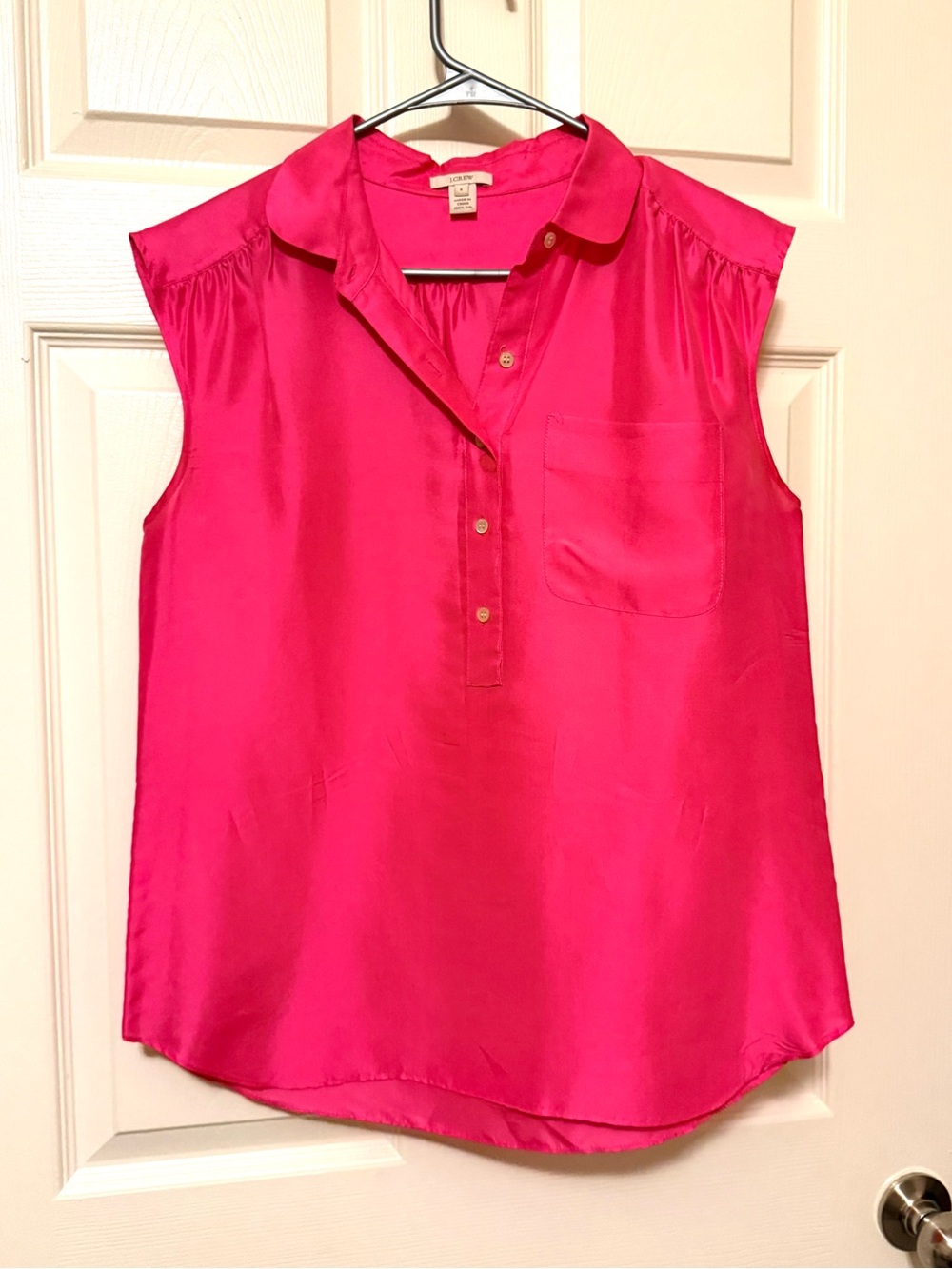 J Crew Women's Silk Button-Front Top - Bright Pink
